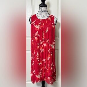 Halston Red Floral Midi Dress for Cocktail
